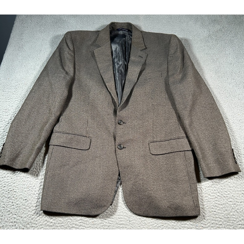 Alan Flusser Sport Coat Mens 42L Brown Houndstooth Notch Lapel Single Breasted